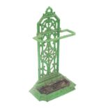 Victorian cast iron green painted stick stand in the manner of Dr. Christopher Dresser, 27" high