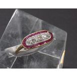 18ct diamond and ruby set ring, 15mm x 8mm, ring size S