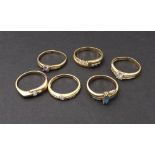 Five 14ct dress rings and a 9ct ring, 13.4gm (6)