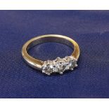 Three stone round brilliant-cut diamond ring, round brilliant-cuts, estimated 0.50ct approx, 9ct,