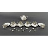 Decorative Eastern white metal part service decorated in relief with figures in various pursuits