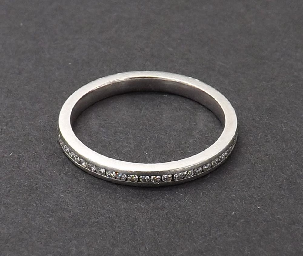 Platinum diamond full eternity ring, 2.7gm, 2mm, ring size J-