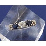 18ct sapphire and diamond five stone ring, with three old-cut diamonds, estimated 0.81 approx,