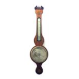 19th century mahogany two glass wheel barometer, the 8" silvered dial surmounted by a thermometer