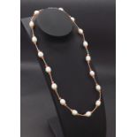 14k white gold pearl and coral necklet, 14gm, 16" long, modern box