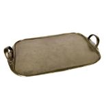 Liberty & Co Guild of Handicraft style rectangular planished pewter two-handled tray, inscribed '