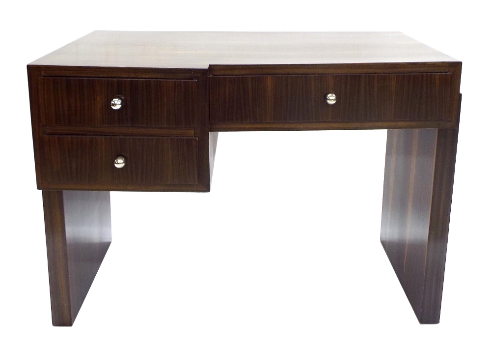 Attributed to Dominique - Art Deco Macassar ebony desk fitted with three drawers with nickel plate