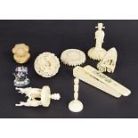 Small selection of assorted Oriental objects, including ivory, circular Canton concentric carved