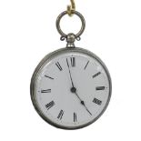 Continental white metal cylinder pocket watch, frosted gilt bar movement, the dial with Roman
