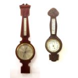 Mahogany two glass barometer signed Negretti and Zambra, the 8" dial within a shaped case with