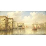 James Salt (19th/20th century) - Venetian Capriccio with fishing boats, signed, oil on canvas, 18" x