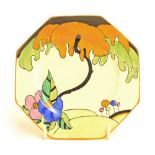 Clarice Cliff 'Woodland' octagonal side plate, pattern 8867, 6" wide