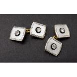 Pair of stylish 18ct diamond and onyx set cufflinks, within mother of pearl surrounds, 7.5gm