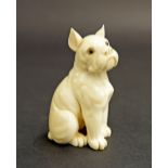 Japanese ivory okimono of a seated pug type dog, signed, Meiji period early 20th century, 3" high