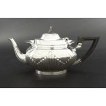 Edwardian silver half fluted teapot with an ebony handle, maker Mappin & Webb, Sheffield 1903, 5.