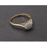 9ct diamond cluster ring, 7mm diameter, 1.7gm, ring size O-