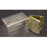 Silver bound rectangular cigarette box, Birmingham 1910, 5.25" wide, 16.6oz approx; also a silver