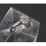 Platinum solitaire diamond ring, round brilliant-cut, 1.77ct approx, clarity I2, colour I/J, 6.