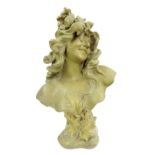 Andre Bruyas (19th/20th century) - patinated terracotta bust of a maiden with a flower in her hair