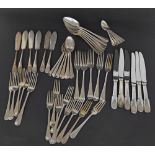 Mappin & Webb Princess Plate six setting suite of cutlery, with six non-matching knives (one