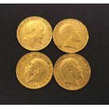 Four half sovereign gold coins dated 1903, 1908, 1910 and 1912, each 4gm (4)