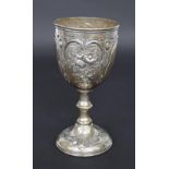 Victorian repousse goblet, decorated with foliate sprays and scrolls, London 1875, 6" high, 3.5oz