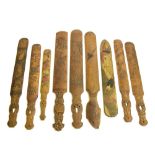 Paper knives/letter openers - similar treen knives with incised carved Eastern designs, the