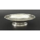 Silver circular lobed pedestal bowl, with pierced stylised border, maker Duncan & Scobbie,