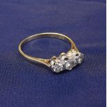 18ct yellow gold three stone diamond ring, round-brilliant cuts, estimated 0.50ct approx, ring