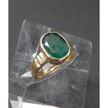 (133129-1-A) Yellow gold emerald single stone ring, the oval-cut emerald in a rub-over setting, 5.