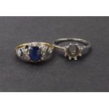 Attractive 18ct sapphire and diamond dress ring, 3gm, ring size H; together with an 18ct white