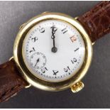 Longines 18ct wire-lug gentleman's wristwatch, import hallmarks for London 1925, the white dial with