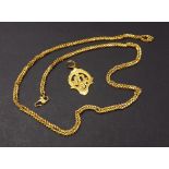 Yellow gold necklet marked '916', also a pendant, 39.6gm