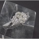 Art Deco style 18ct white gold diamond dress ring, 11mm, ring size N