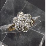 18ct seven stone round brilliant-cut diamond cluster ring, estimated 1.4ct approx, clarity VS/SI,