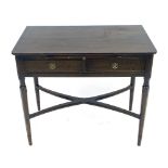 Mahogany writing/side table with plain top over slide writing surface and two short drawers on