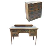 Edwardian mahogany writing desk with leather inset top 45" wide, 22" deep, 30" high; together with a