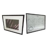 Large modern mirror with printed decoration of the map of the world, 45" wide; together with a