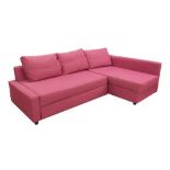 Ikea 'Friheten' corner sofa-bed, in Fuchsia upholstery, 91" long, 60" deep, 26" high (good