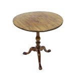 George III mahogany birdcage tilt-top tripod table, upon a baluster column terminating with pad