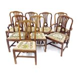 Good set of eight Hepplewhite style mahogany dining chairs, with pireced splats over decorative