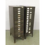 Two fifteen drawer steel cabinets, both 39'' high, 16.5'' deep, 11.25'' wide