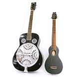 Washburn Rover RO10B travel acoustic guitar, black finish; together with a Vintage VRA-400BK