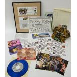 Collection of Buddy Holly and Surf Ballroom related items, including a framed commemorative cover