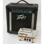 Orange Micro Terror 20 watt guitar amplifier head; together with a Peavey Solo portable battery