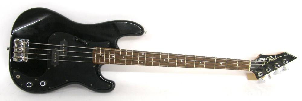 Perry Bamonte - BC Rich right handed bass guitar, black finish with various surface scratches and