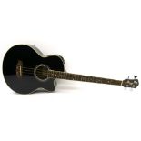 Ibanez AEB10 electro acoustic bass guitar, black finish with many imperfections including heavy