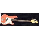 1963 Fender Precision bass guitar, made in USA, ser. no. L1xxx8, Clive Brown finish in fiesta red (