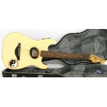 Fender Stratacoustic electro-acoustic guitar, white finish defaced with custom decoration, hard