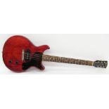 Modified Burny Les Paul Junior type electric guitar, replaced decal, original yellow finish